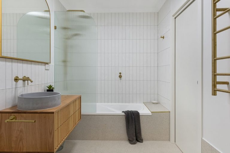 Completed premium Autograph bathroom project with black framed shower